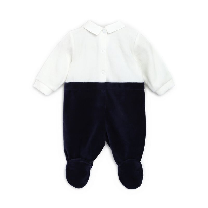 Boys White and Blue Solid Leg Opening Babysuit image number 1